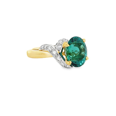 Estate 18k Yellow Gold and Platinum Oval Tourmaline and Round Diamond Ring (4.12ct.)