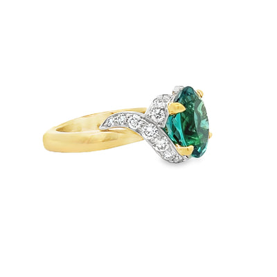 Estate 18k Yellow Gold and Platinum Oval Tourmaline and Round Diamond Ring (4.12ct.)