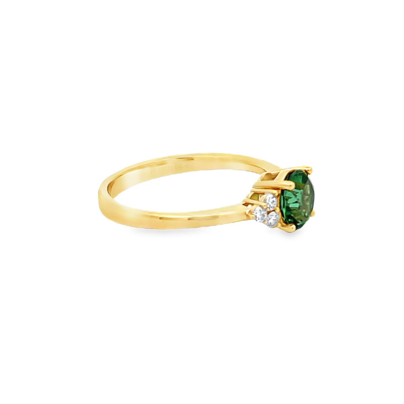 18k Yellow Gold Round Green Tourmaline and Diamond Prong Set Ring (0.95ct.)