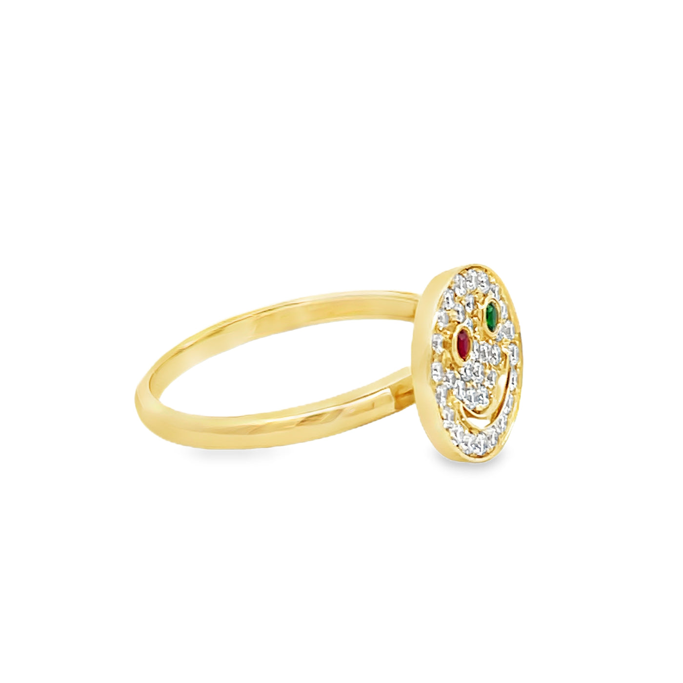 14k Yellow Gold Round Ruby, Tsavorite Garnet and Diamond Smiley Face Ring (0.31ctw.)
