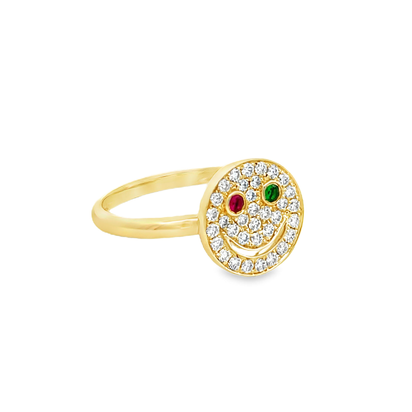 14k Yellow Gold Round Ruby, Tsavorite Garnet and Diamond Smiley Face Ring (0.31ctw.)