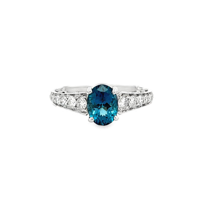 14k White Gold Oval London Blue Topaz and Diamond Ring (1.83ct.)