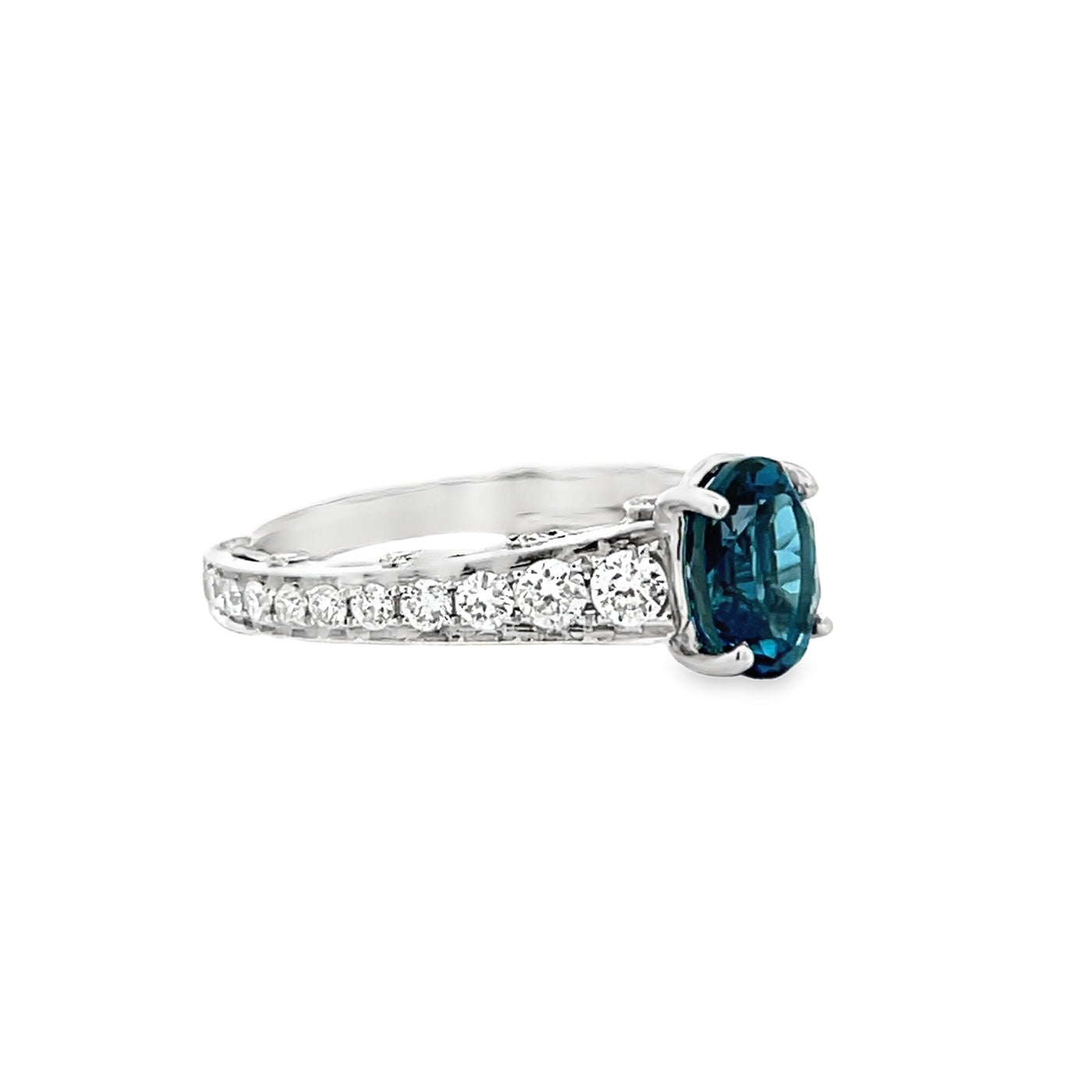 14k White Gold Oval London Blue Topaz and Diamond Ring (1.83ct.)