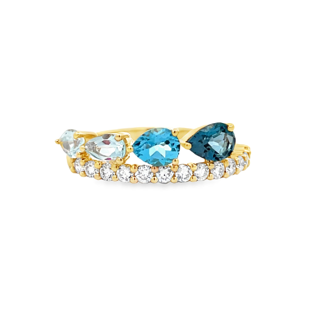 14k Yellow Gold Pear Shape and Round Diamond Tiara Ring (1.26ctw.)
