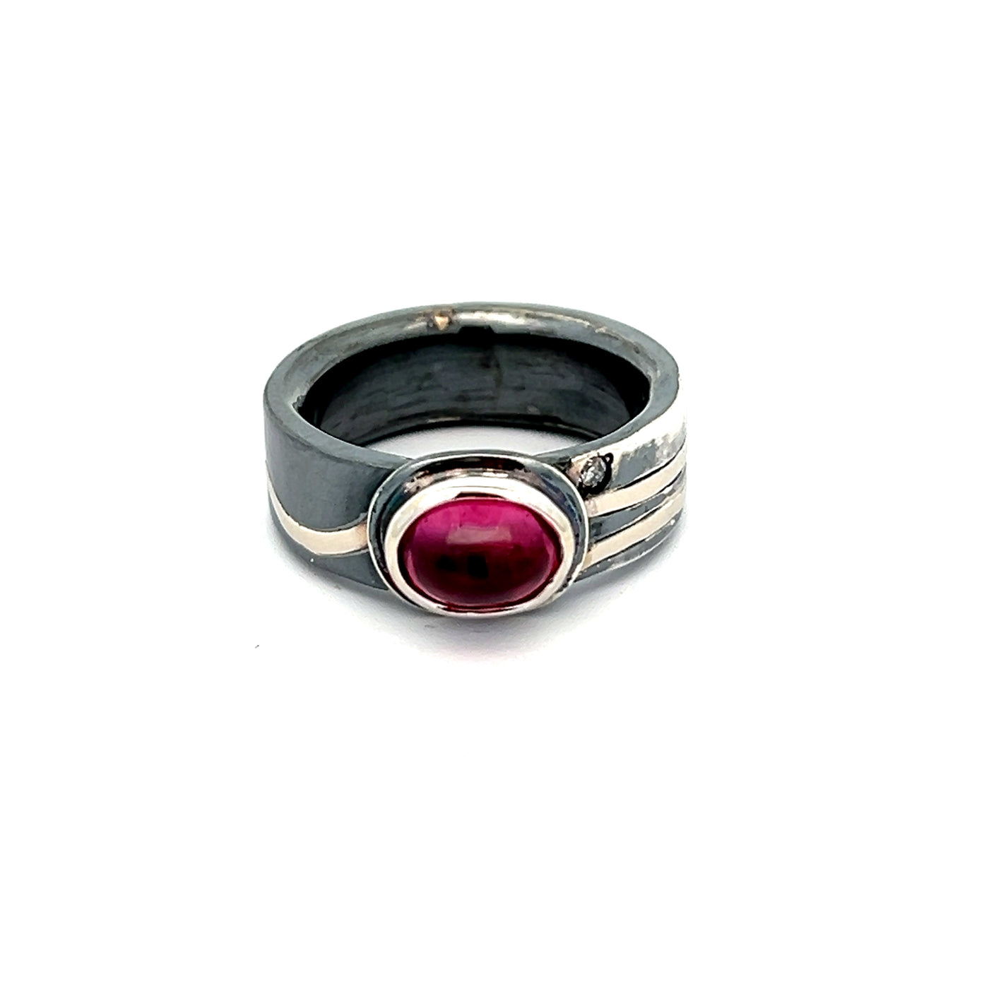 Oxidized Sterling Silver and 14k White Gold Pink Tourmaline and Diamond Pathways Ring by Paul Richter (1.42ct.)