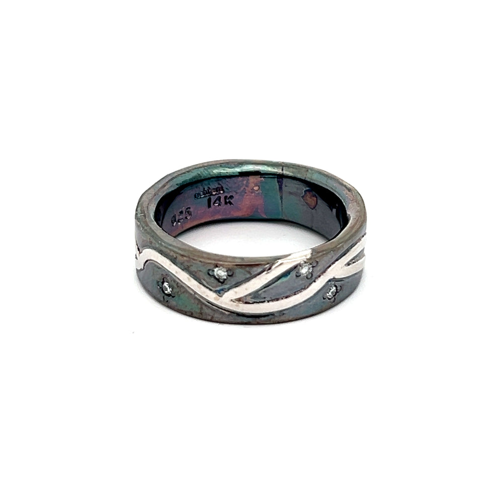 Oxidized Sterling Silver and 14k White Gold Diamond Pathways Band by Paul Richter (0.10ctw.)