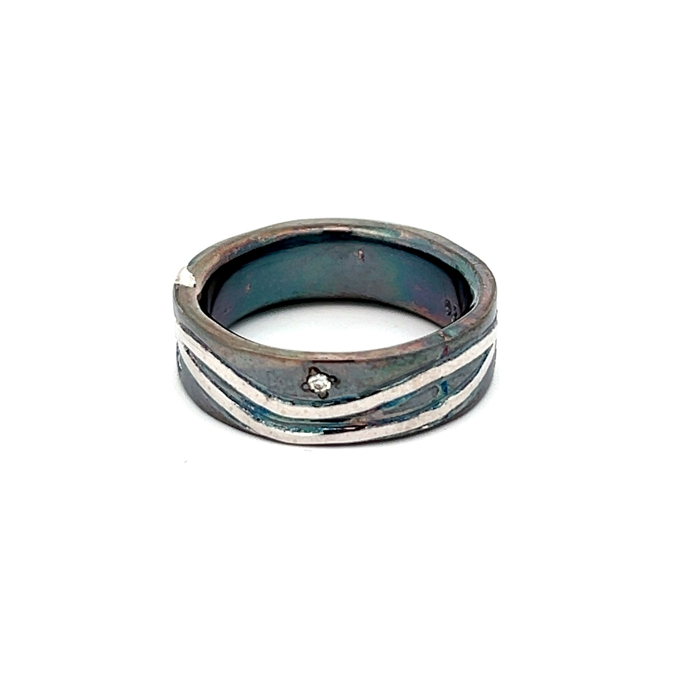 Oxidized Sterling Silver and 14k White Gold Diamond Pathways Band by Paul Richter (0.10ctw.)