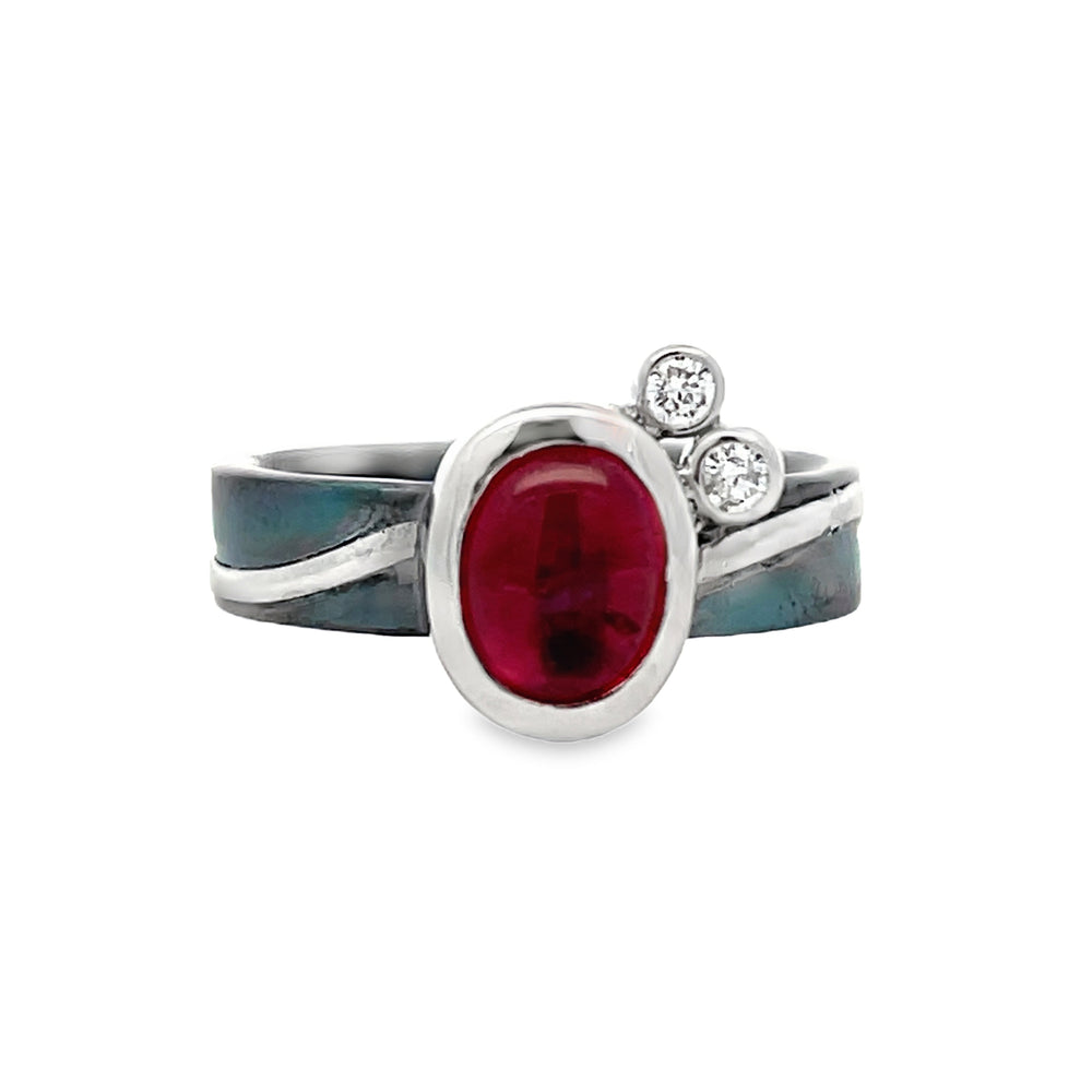 Oxidized Sterling Silver and 14k White Gold Pink Tourmaline and Diamond Ring by Paul Richter (1.72ct)