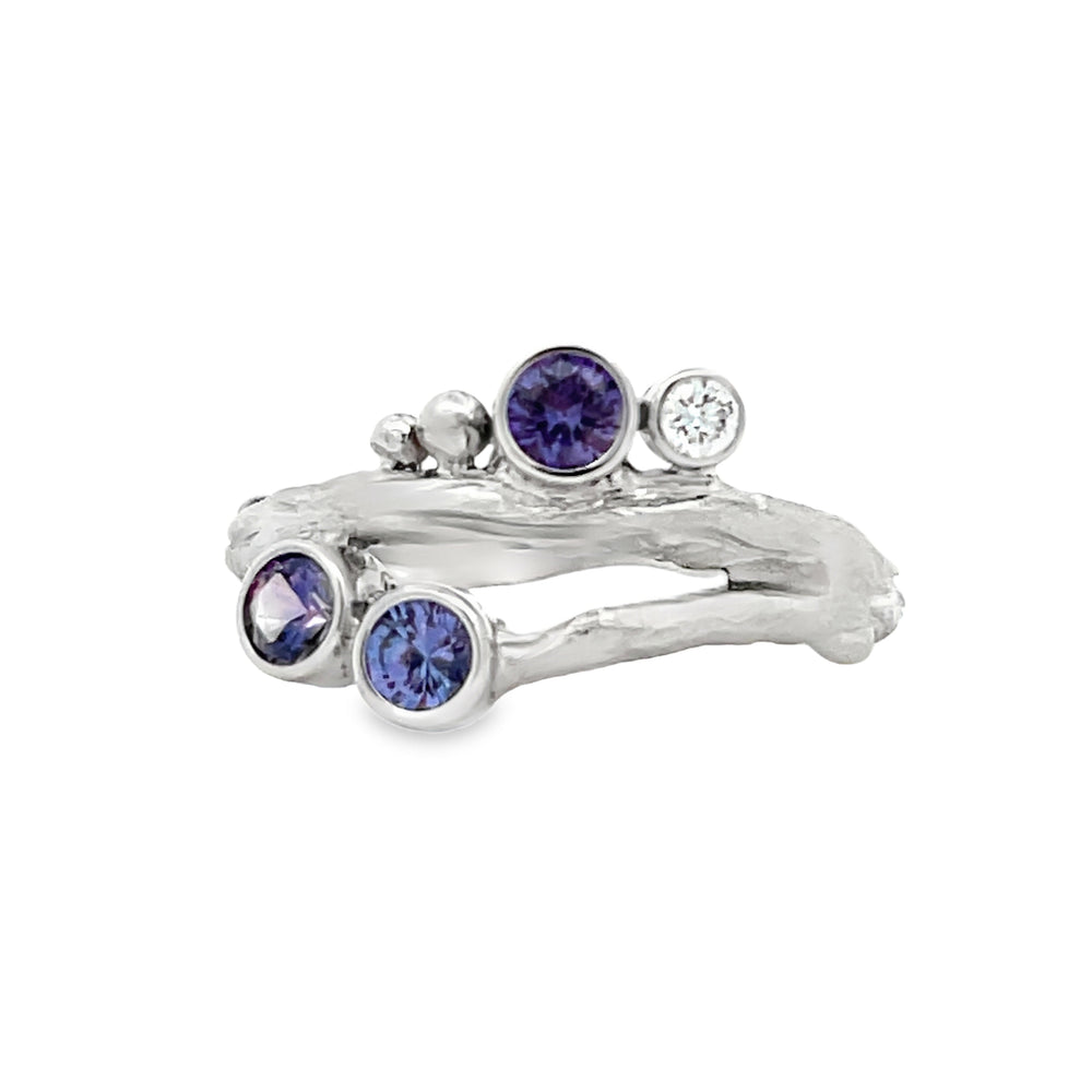 14k White Gold Round Plum Sapphire and Diamond Branches Ring by Paul Richter (0.54ctw.)