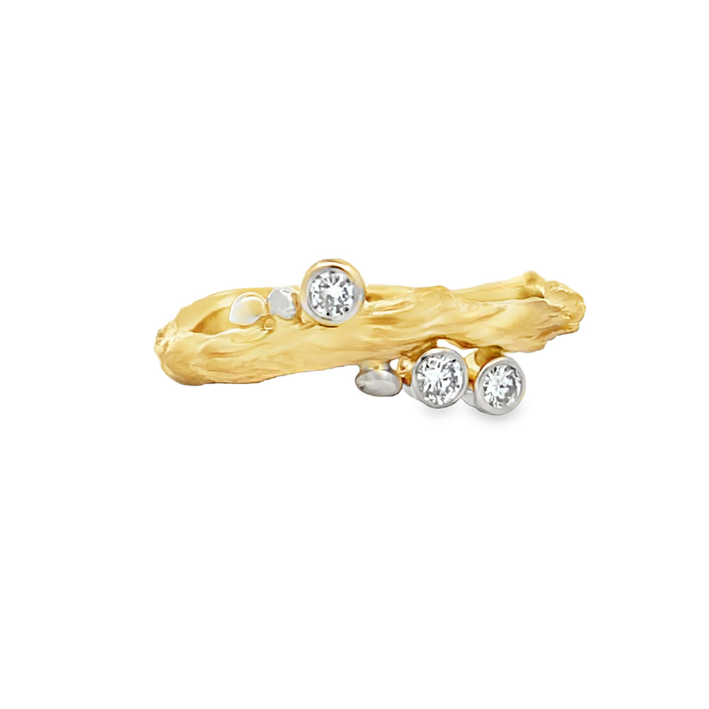 14k Yellow Gold Round Diamond Bezel Set Branches Ring by Paul Richter (0.18ctw.)