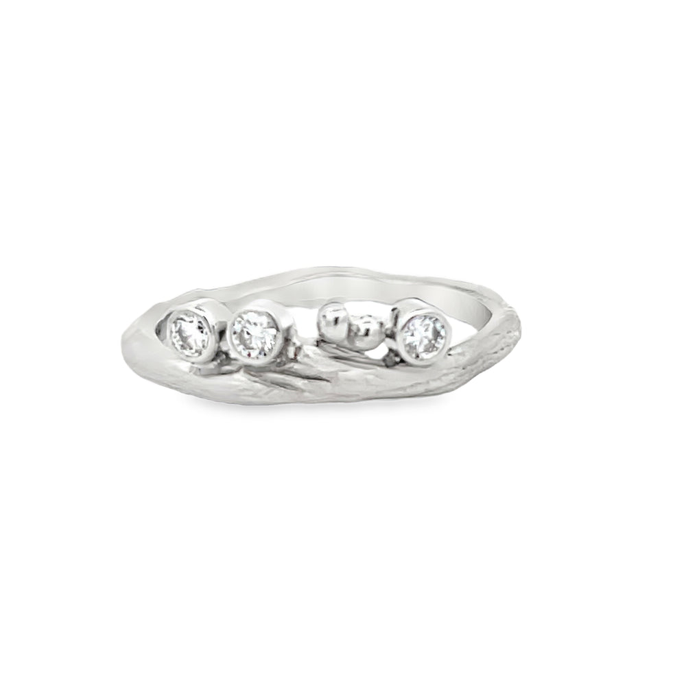 14k White Gold Round Diamond Bezel Set Branches Ring by Paul Richter (0.14ctw.)