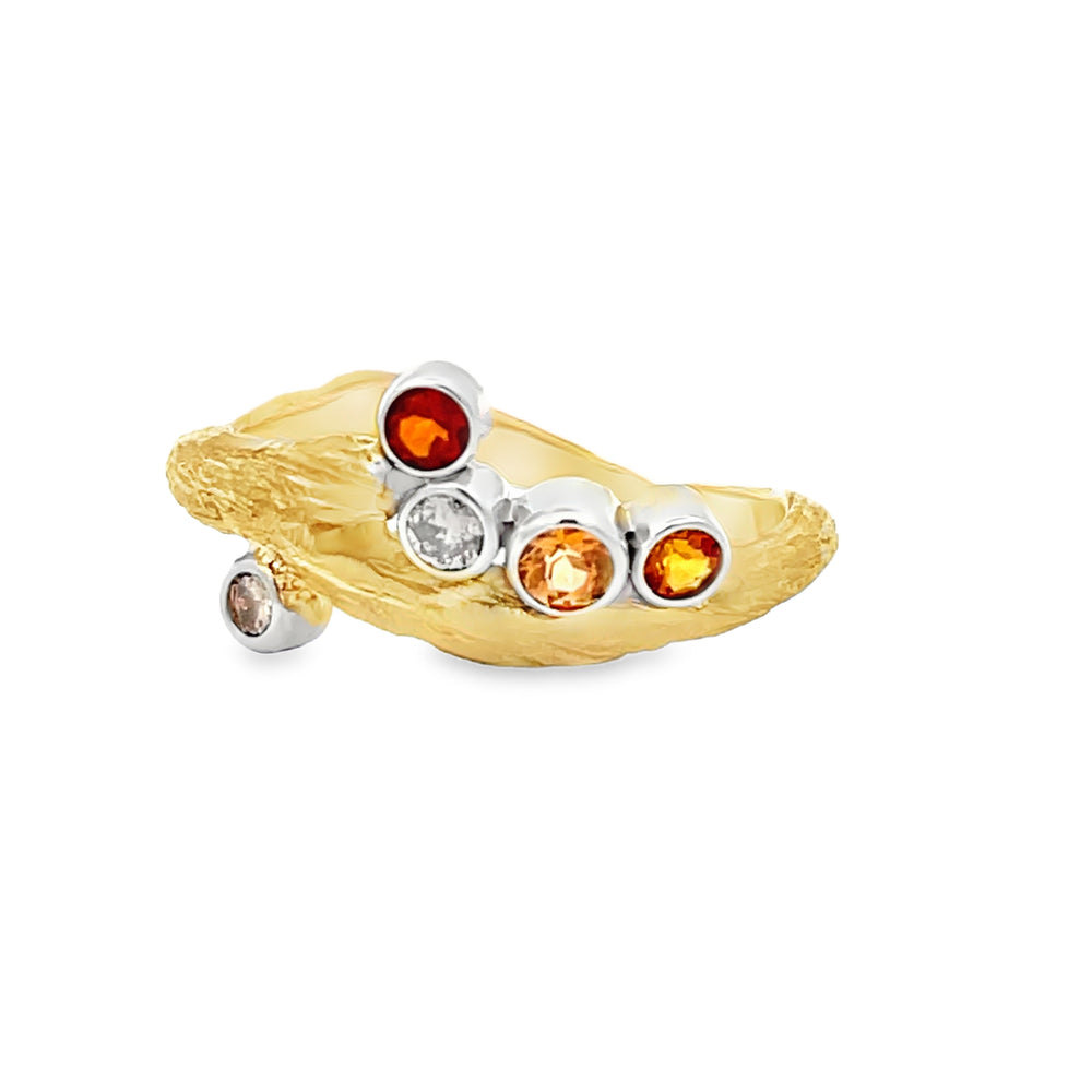 14k Yellow Gold Round Citrine and Diamond Branches Ring by Paul Richter (0.23ctw.)