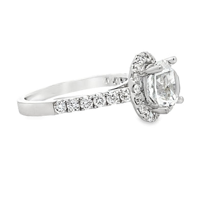 18k White Gold Round Diamond Prong Set Halo Engagement Ring Setting (0.85ctw.)