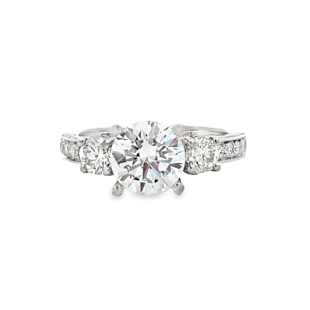 14k White Gold Round Diamond Three Stone Engagement Ring Setting (0.82ctw.)
