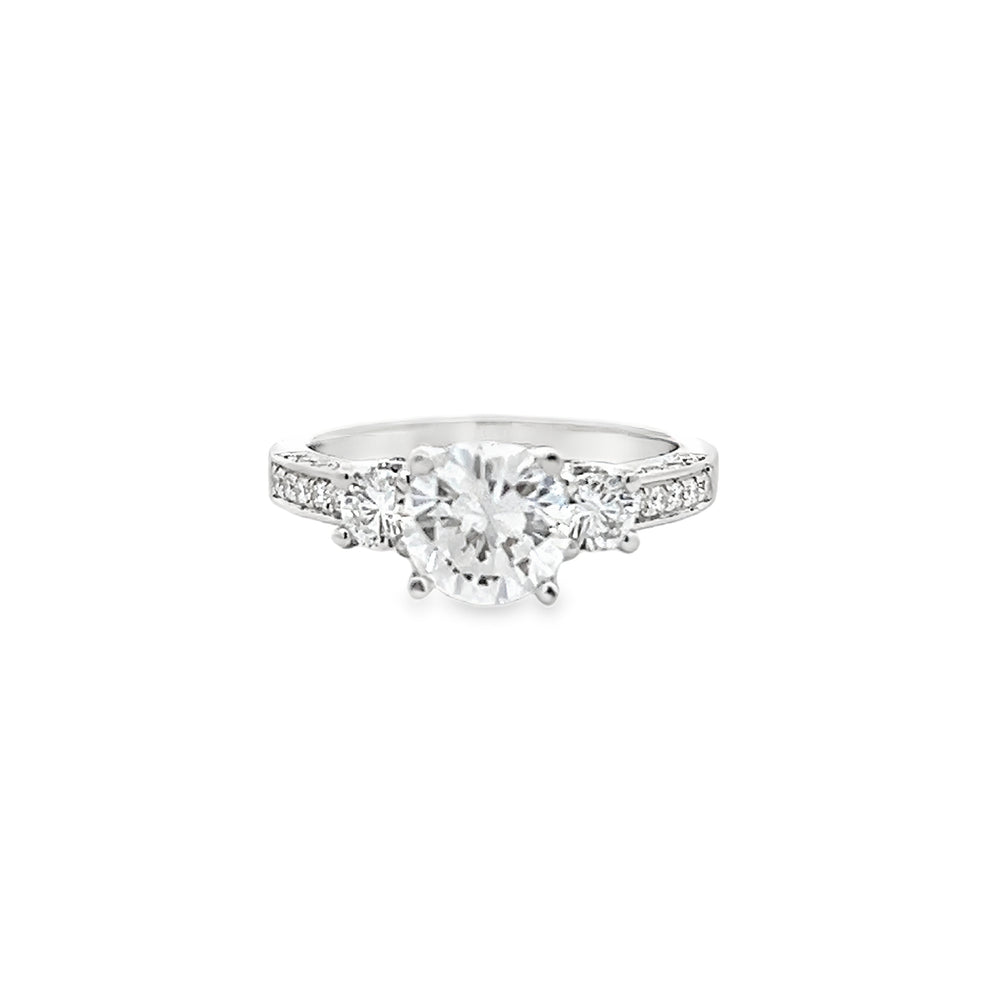 14k White Gold Round Diamond Three Stone Prong Set Engagement Ring Setting (0.54ctw.)