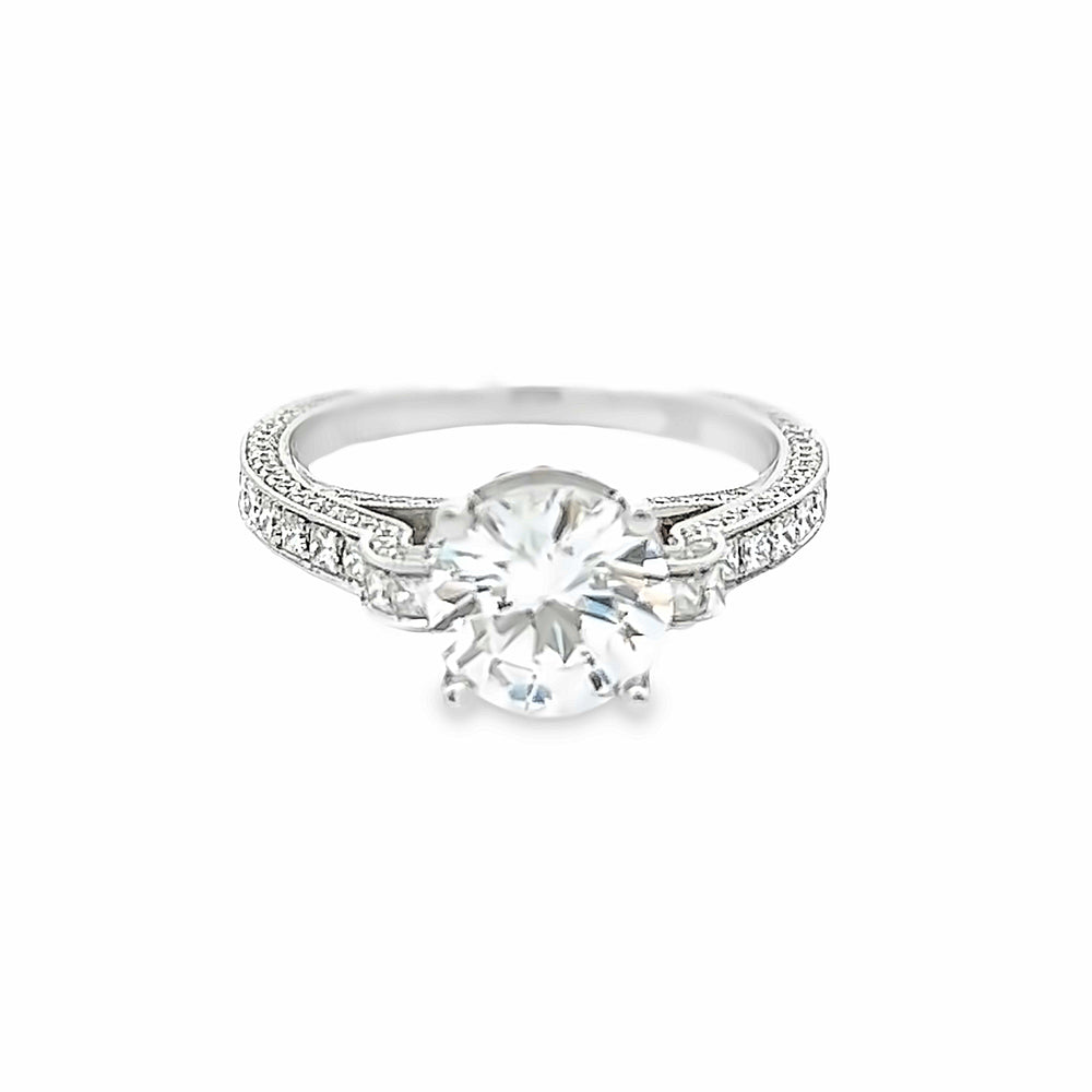 18k White Gold Round Diamond Hidden Halo Engagement Ring Setting (0.44ctw)
