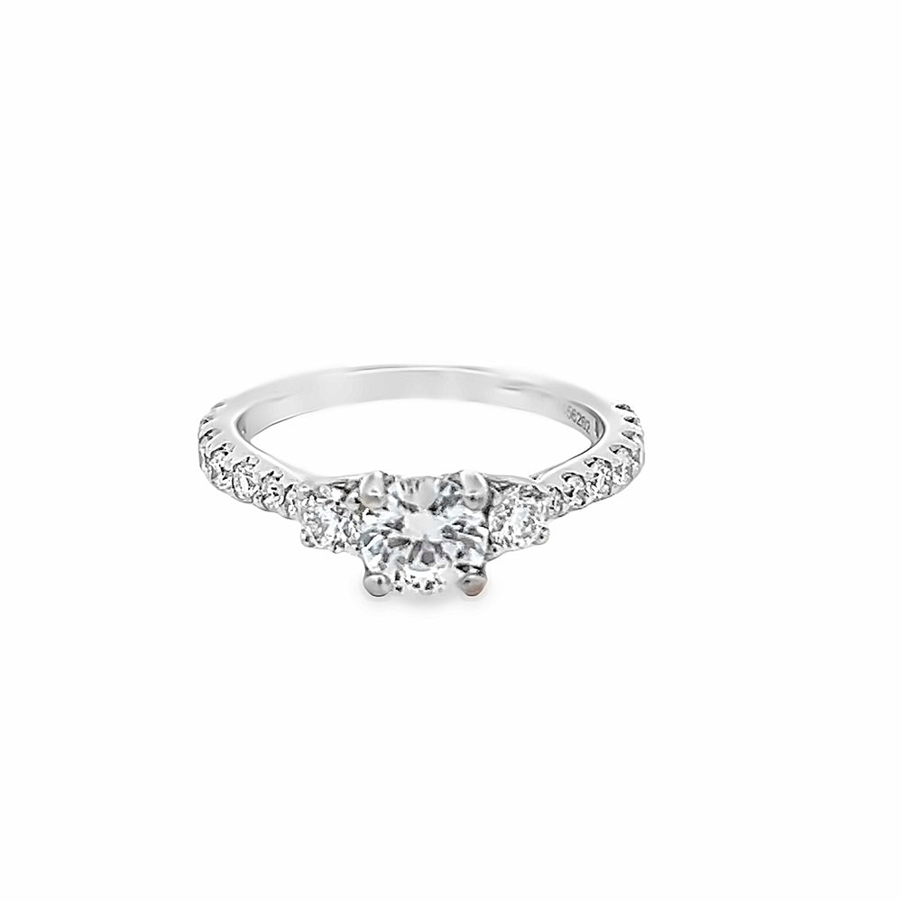 14k White Gold Round Diamond Three Stone Engagement Ring Setting (0.64ctw.)