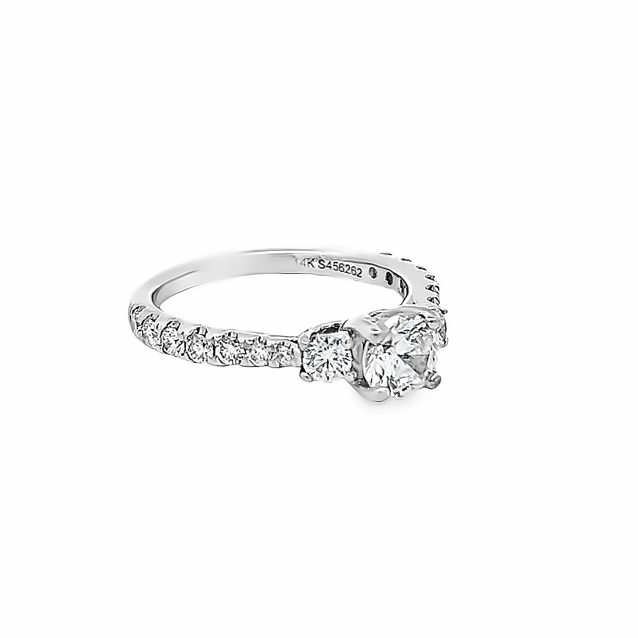 14k White Gold Round Diamond Three Stone Engagement Ring Setting (0.64ctw.)