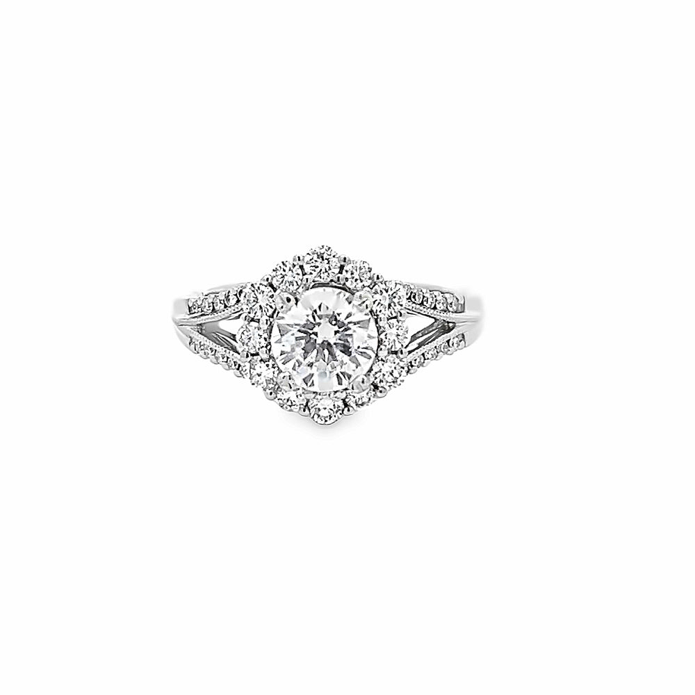 14k White Gold Round Diamond Halo Engagement Ring Setting (0.60ctw.)