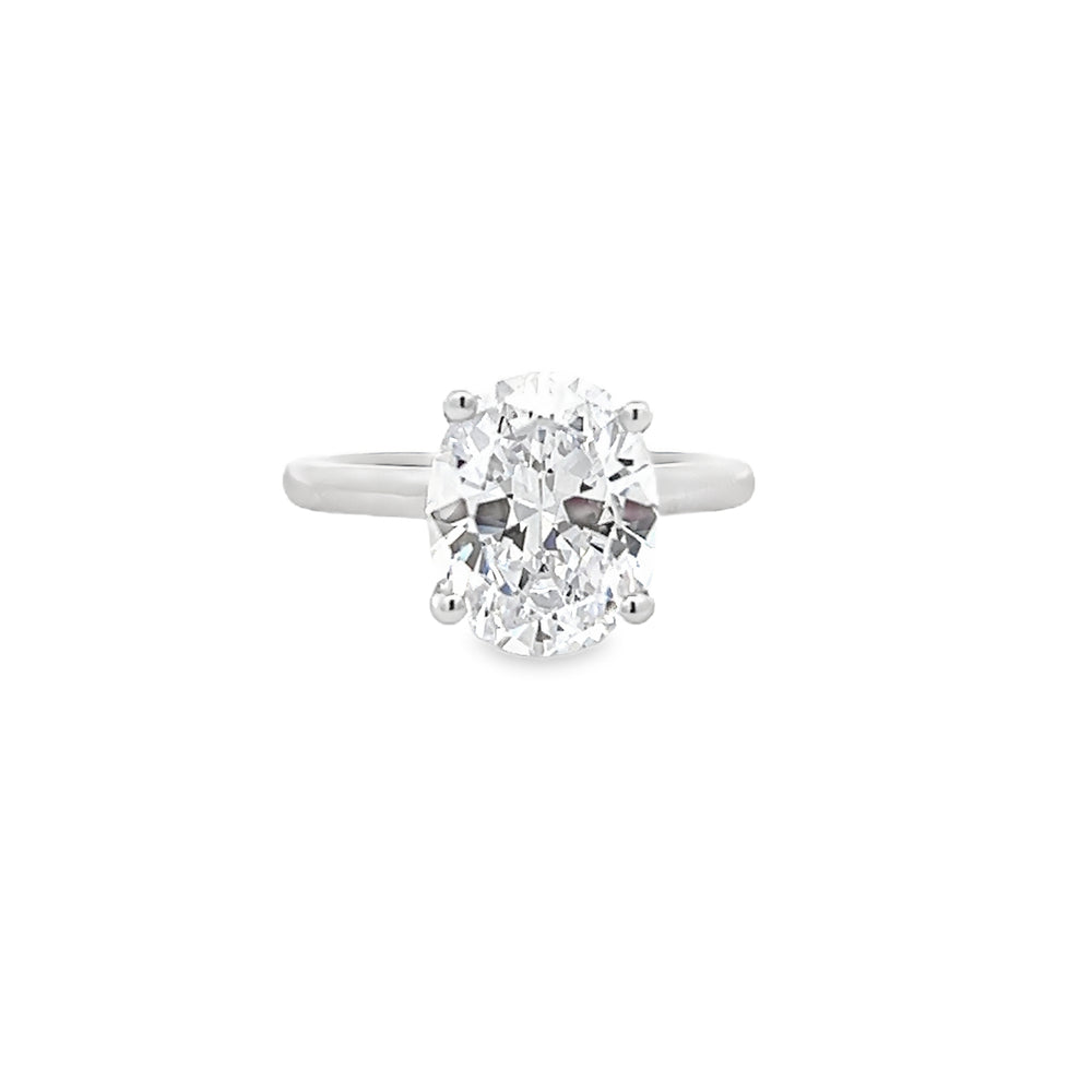 14k White Gold Round Diamond Hidden Halo Engagement Ring Setting for an 10x8mm Oval Center Stone (0.09ctw.)