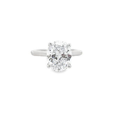 14k White Gold Round Diamond Hidden Halo Engagement Ring Setting for an 11x9mm Oval Center Stone (0.09ctw.)