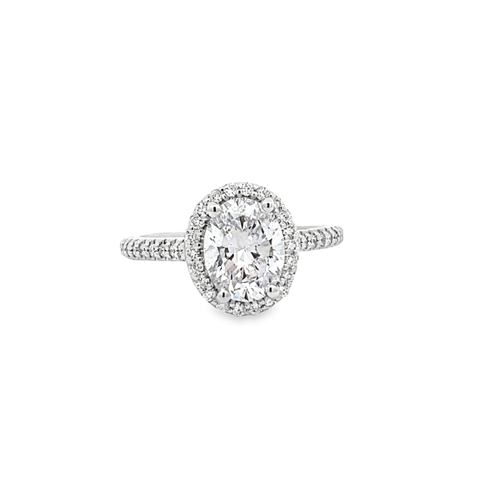 14k White Gold Round Diamond Halo Engagement Ring Setting for a 9x7mm Oval Center Stone (0.34ctw.)