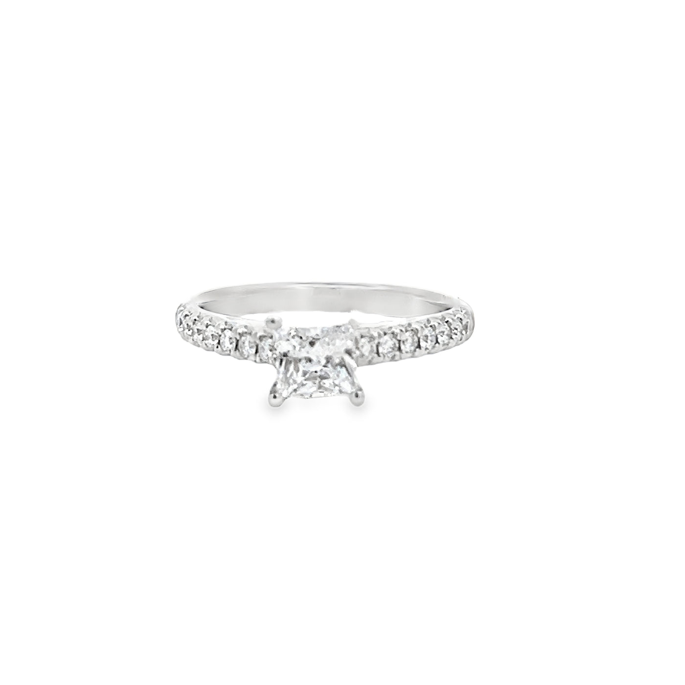 14k White Gold Round Diamond Prong Set Engagement Ring Setting for a 5mm Princess Cut Center Stone (0.22ctw.)