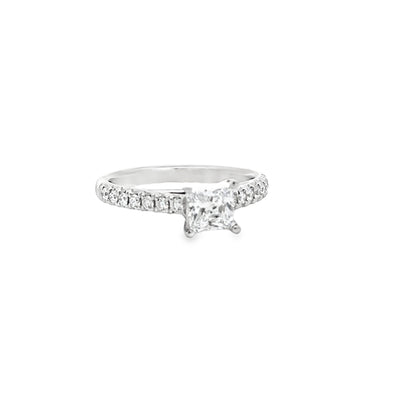 14k White Gold Round Diamond Prong Set Engagement Ring Setting for a 5mm Princess Cut Center Stone (0.22ctw.)