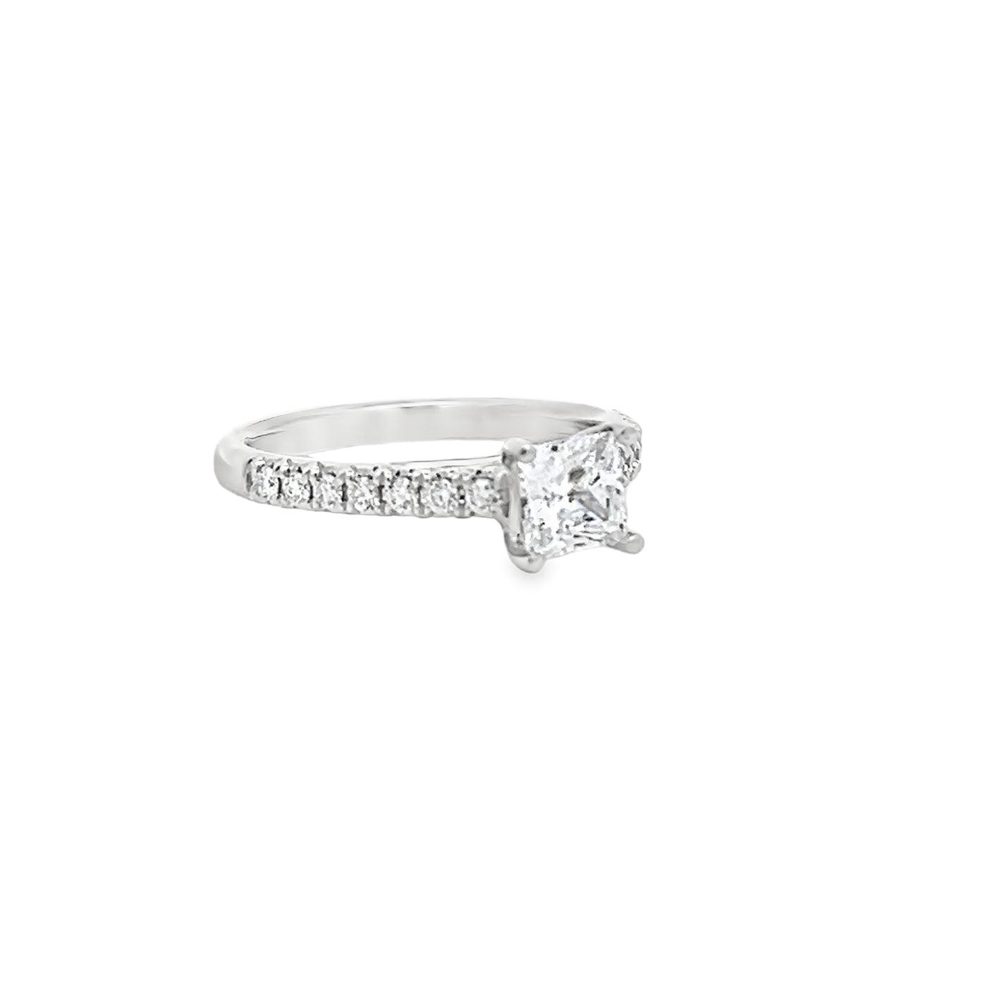 14k White Gold Round Diamond Prong Set Engagement Ring Setting for a 5mm Princess Cut Center Stone (0.22ctw.)