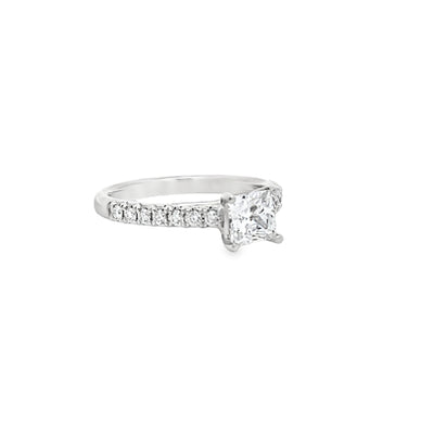 14k White Gold Round Diamond Prong Set Engagement Ring Setting for a 5mm Princess Cut Center Stone (0.22ctw.)