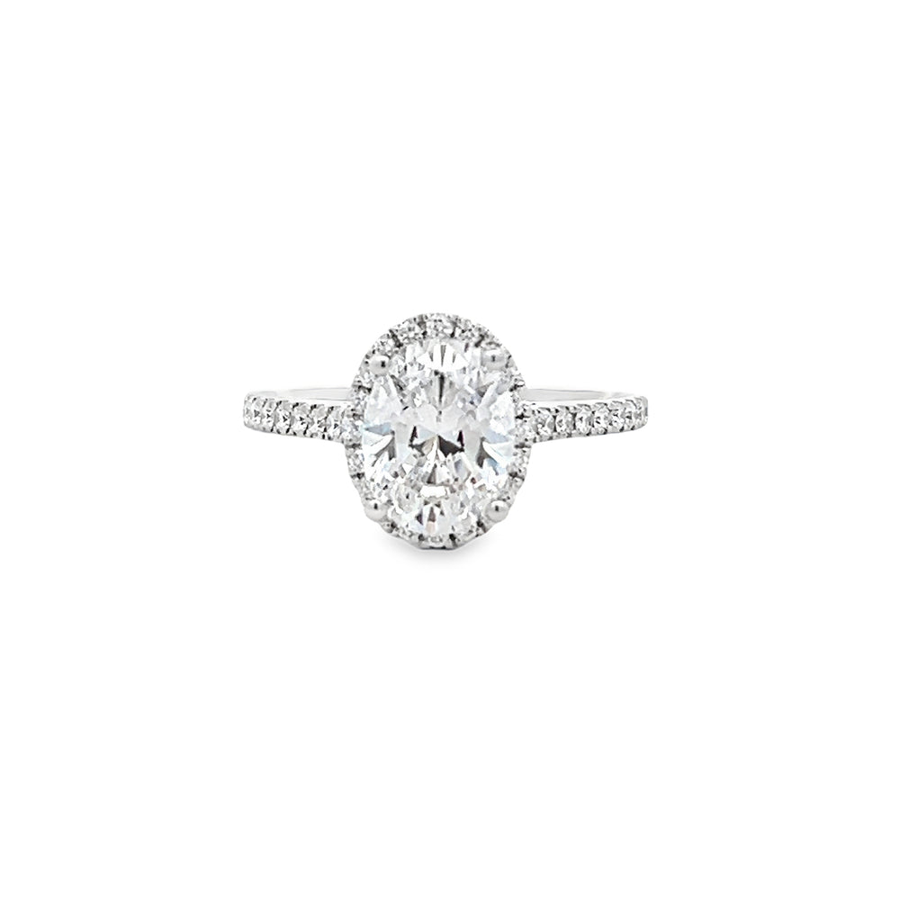 14k White Gold Round Diamond Halo Engagement Ring Setting for an 8x6mm Oval Center Stone (0.30ctw.)