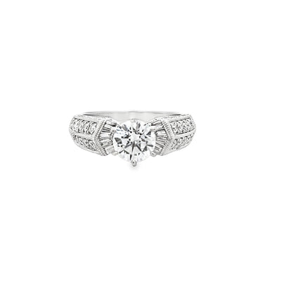 14k White Gold Round and Baguette Cut Diamond Engagement Ring Setting (0.66ctw.)