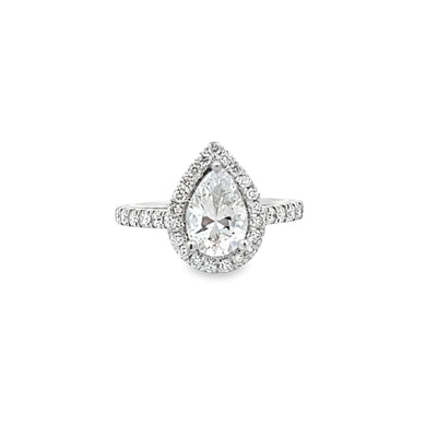 14k White Gold Round Diamond Halo Engagement Ring Setting for a 9x6mm Pear Shape Center Stone (0.50ctw.)