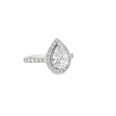 14k White Gold Round Diamond Halo Engagement Ring Setting for a 9x6mm Pear Shape Center Stone (0.50ctw.)