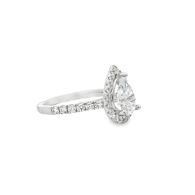 14k White Gold Round Diamond Halo Engagement Ring Setting for a 9x6mm Pear Shape Center Stone (0.50ctw.)