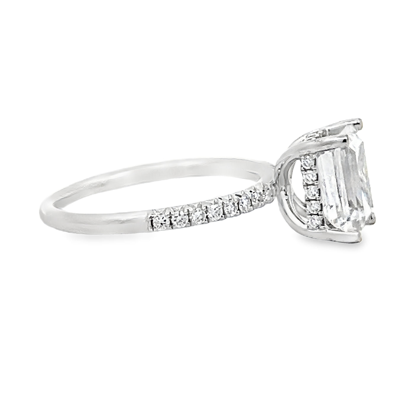 18k White Gold Round Diamond Prong Set Hidden Halo Engagement Ring Setting for an Emerald Cut Center Stone (0.26ctw.)