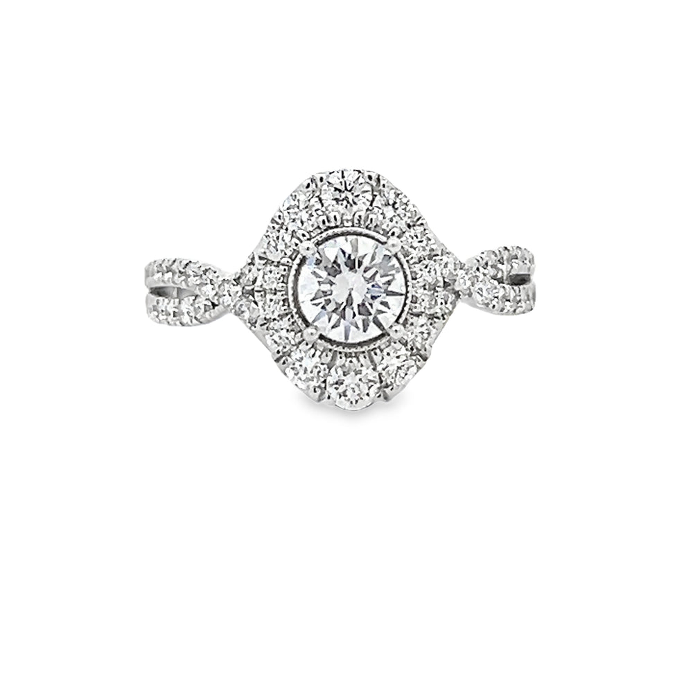 14k White Gold Round Diamond Oval Halo Engagement Ring Setting (0.70ctw.)