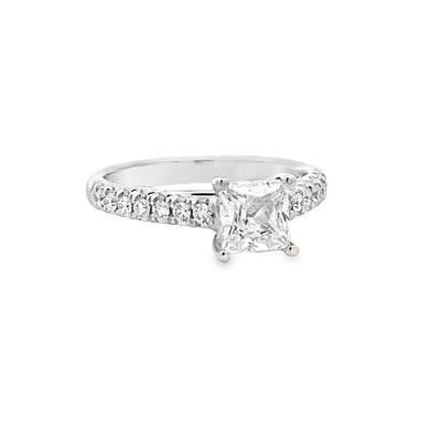 14k White Gold Round Diamond Prong Set Engagement Ring Setting for a Princess Cut Center Stone (0.25ctw.)