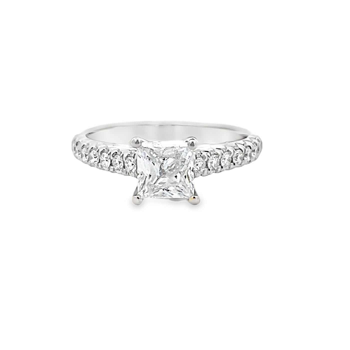 14k White Gold Round Diamond Prong Set Engagement Ring Setting for a Princess Cut Center Stone (0.25ctw.)