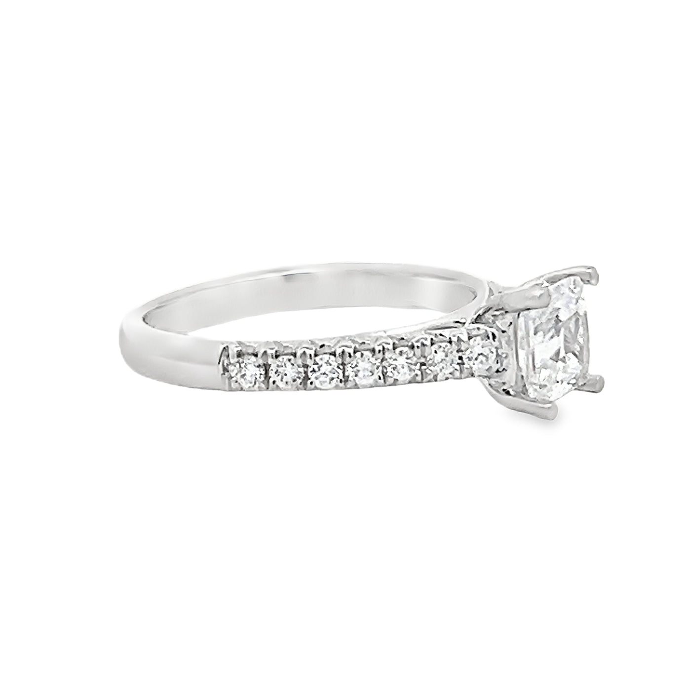 14k White Gold Round Diamond Prong Set Engagement Ring Setting for a Princess Cut Center Stone (0.25ctw.)