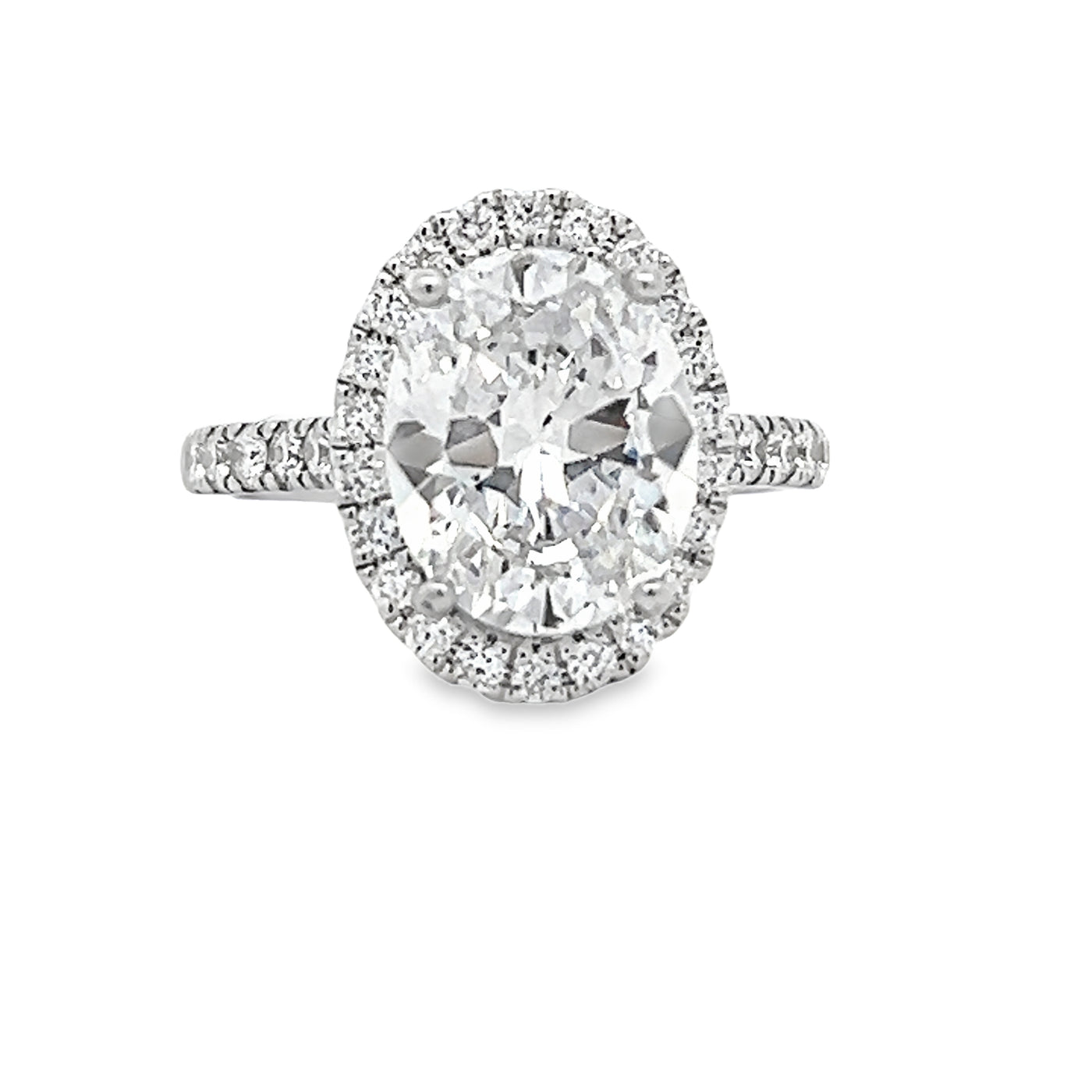 14k White Gold Round Diamond Prong Set Halo Engagement Ring Setting for an Oval Center Stone (0.60ctw.)