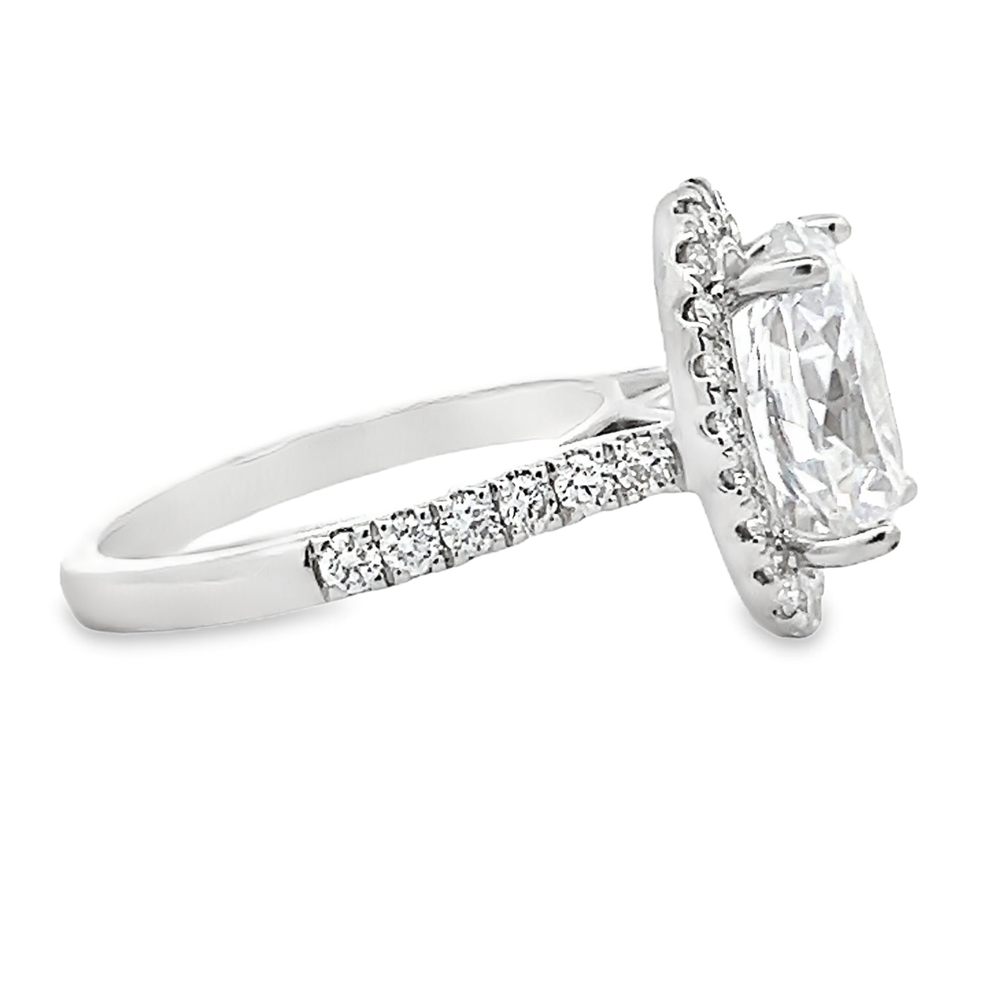 14k White Gold Round Diamond Prong Set Halo Engagement Ring Setting for an Oval Center Stone (0.60ctw.)