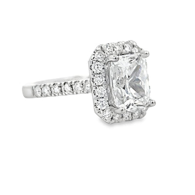 14k White Gold Round Diamond Prong Set Halo Engagement Ring Setting for an Emerald Cut Center Stone (0.71ctw.)