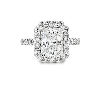 14k White Gold Round Diamond Prong Set Halo Engagement Ring Setting for an Emerald Cut Center Stone (0.71ctw.)