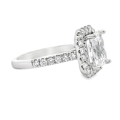 14k White Gold Round Diamond Prong Set Halo Engagement Ring Setting for an Emerald Cut Center Stone (0.71ctw.)