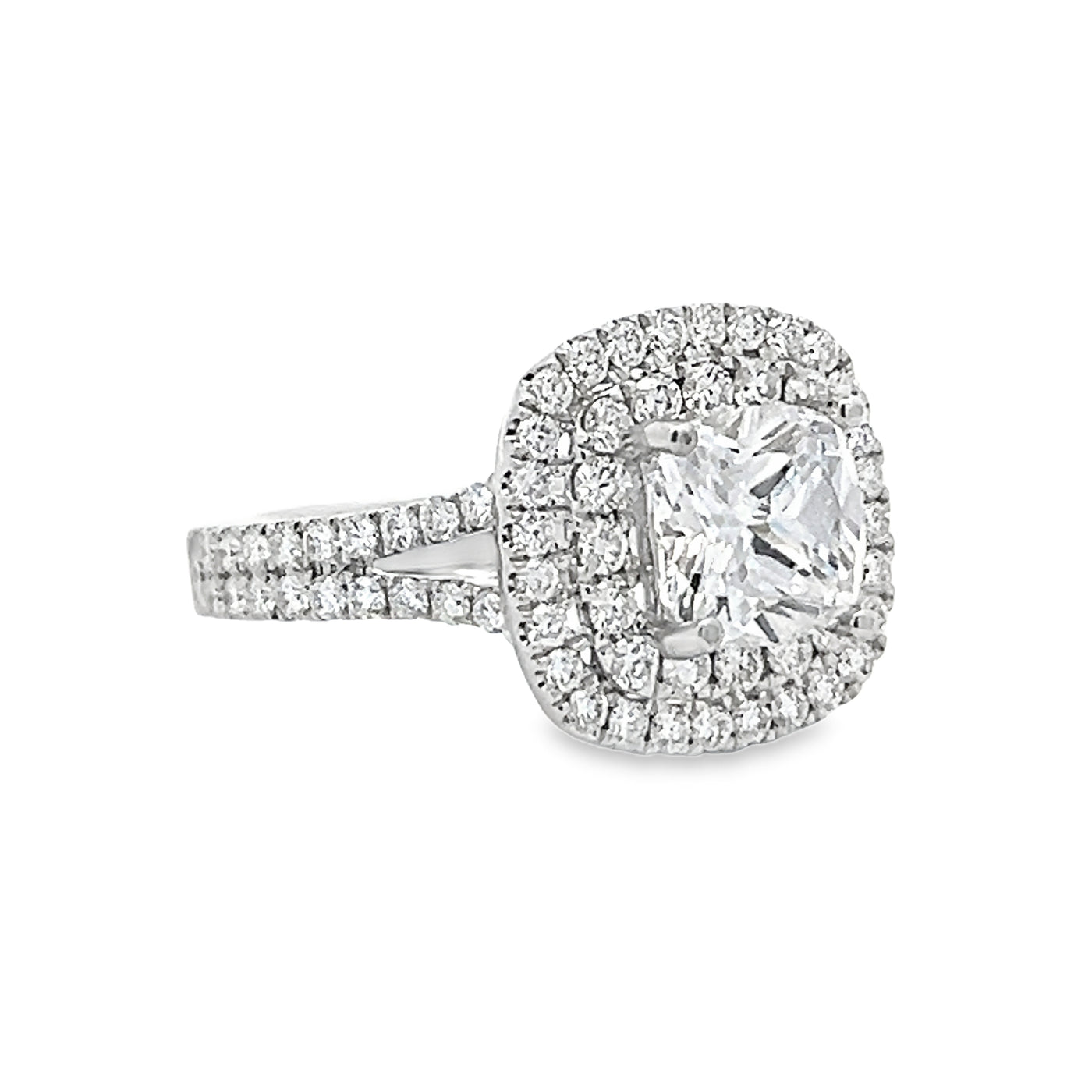 14k White Gold Round Diamond Prong Set Double Halo Engagement Ring Setting (0.95ctw.)