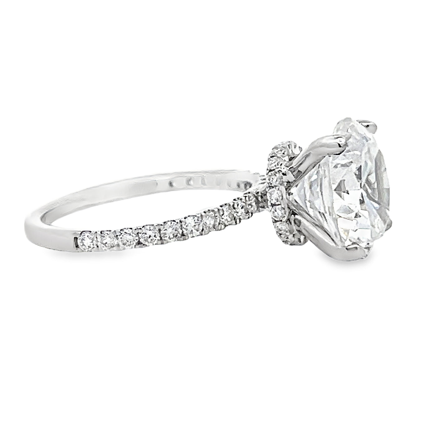 14k White Gold Round Diamond Prong Set Hidden Halo Engagement Ring Setting (0.51ctw.)