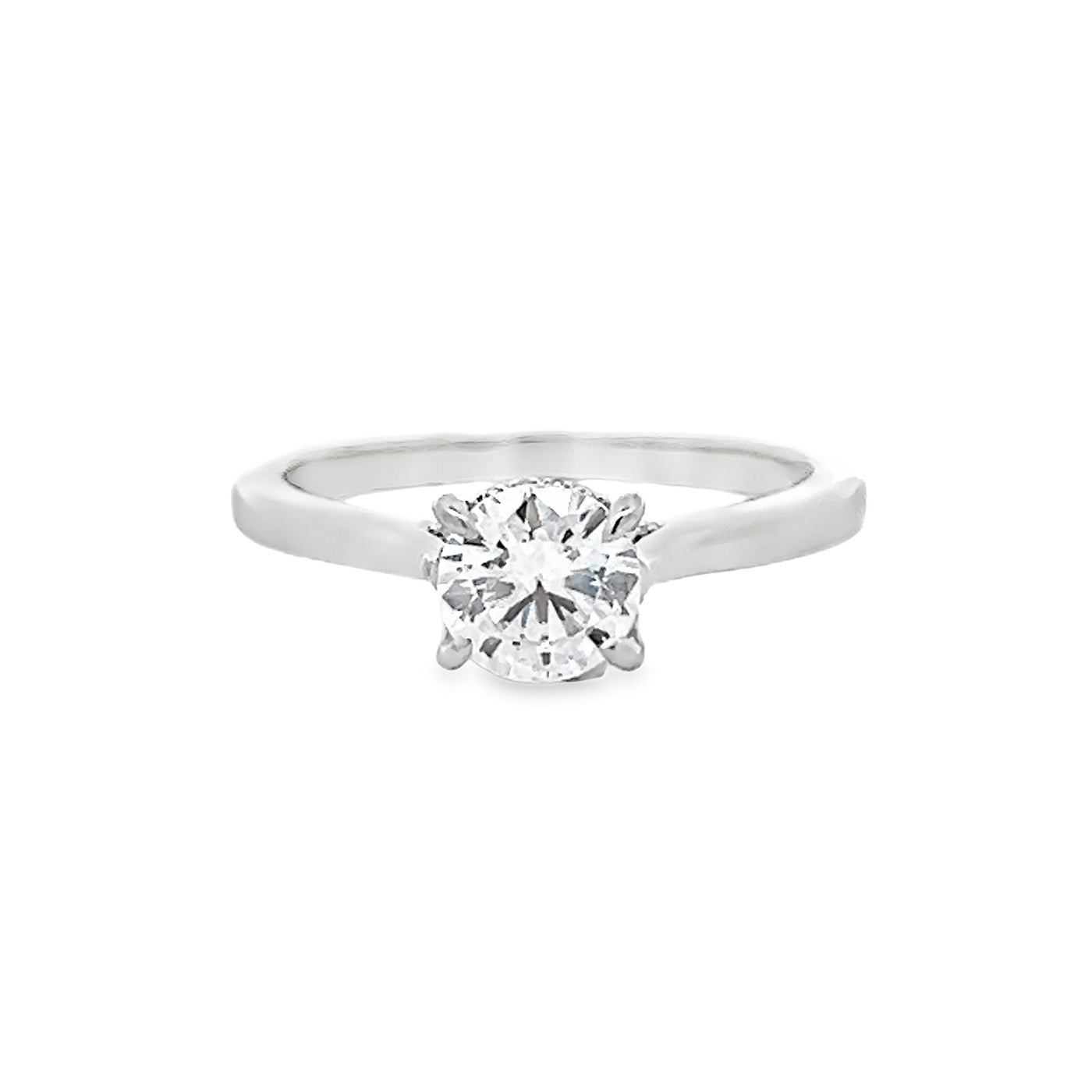 14k White Gold Round Diamond Prong Set Hidden Halo Engagement Ring Setting (0.09ctw.)