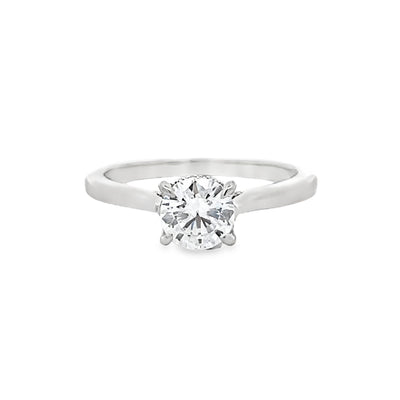 14k White Gold Round Diamond Prong Set Hidden Halo Engagement Ring Setting (0.09ctw.)