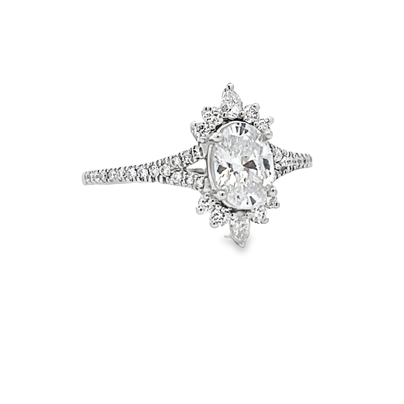 14k White Gold Pear Shape and Round Diamond Art Deco Halo Engagement Ring Setting (0.31ctw.)